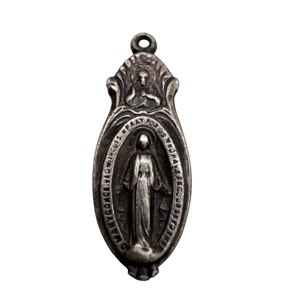 Miraculous Mary Medal Pendant Vintage Sterling Silver Religious Catholic Charm