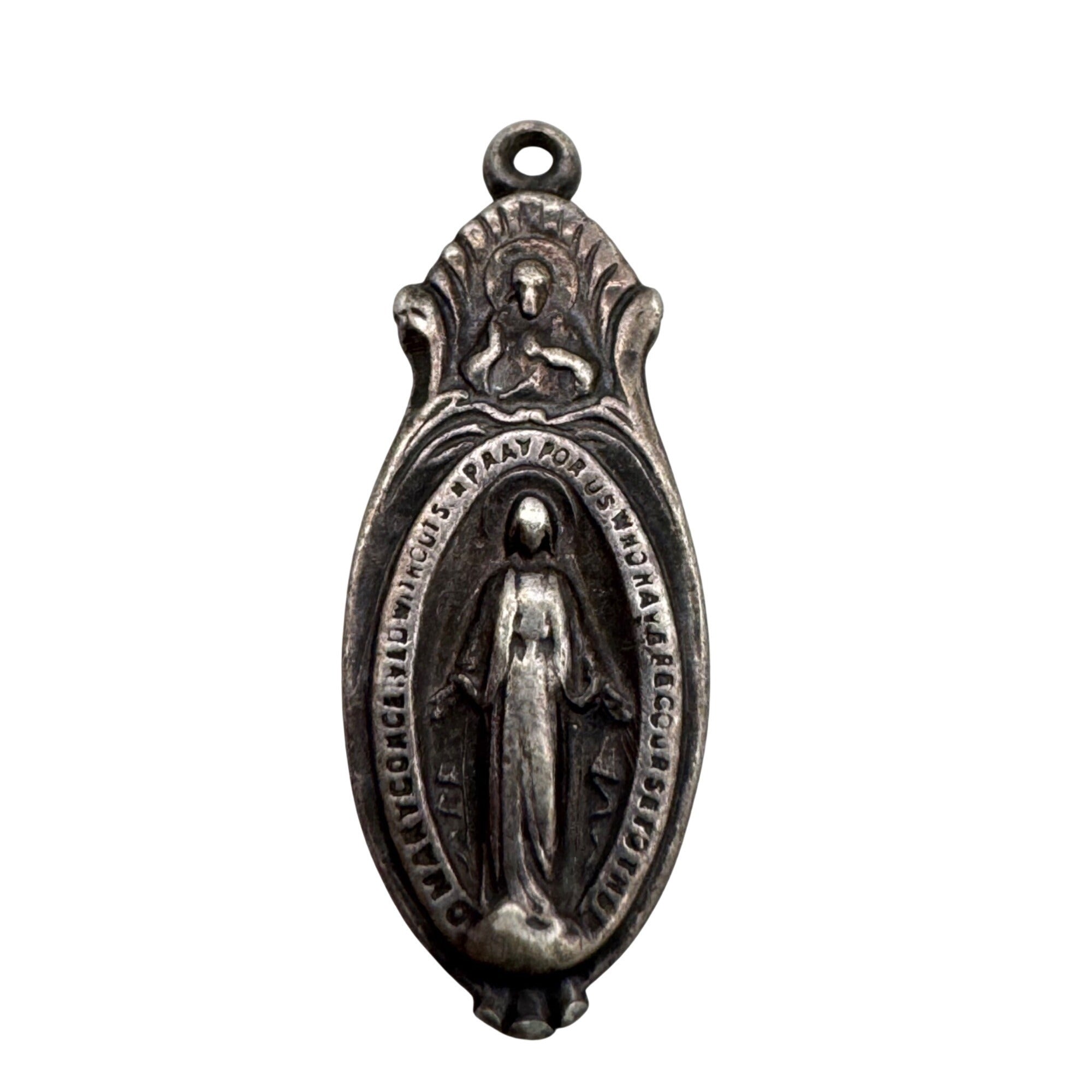 Miraculous Mary Medal Pendant Vintage Sterling Silver Religious Catholic Charm
