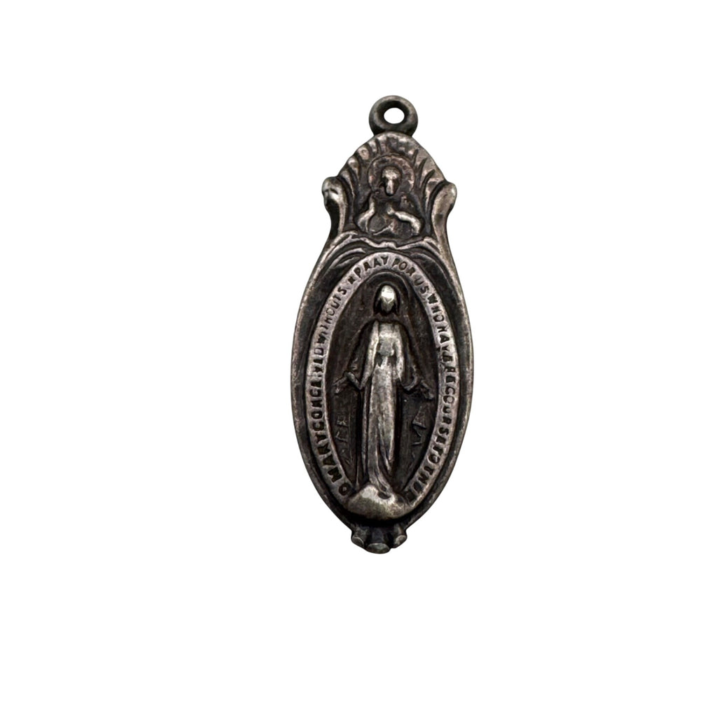 Miraculous Mary Medal Pendant Vintage Sterling Silver Religious Catholic Charm