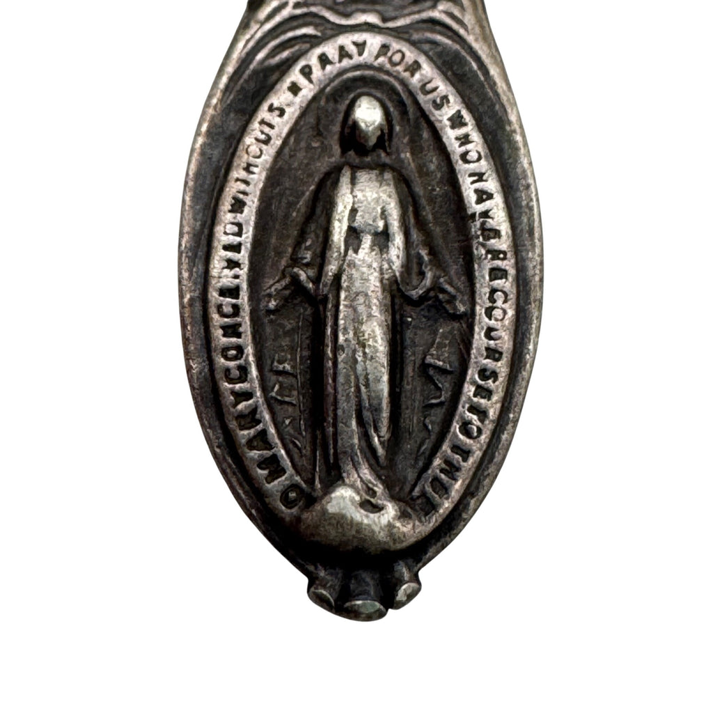 Miraculous Mary Medal Pendant Vintage Sterling Silver Religious Catholic Charm