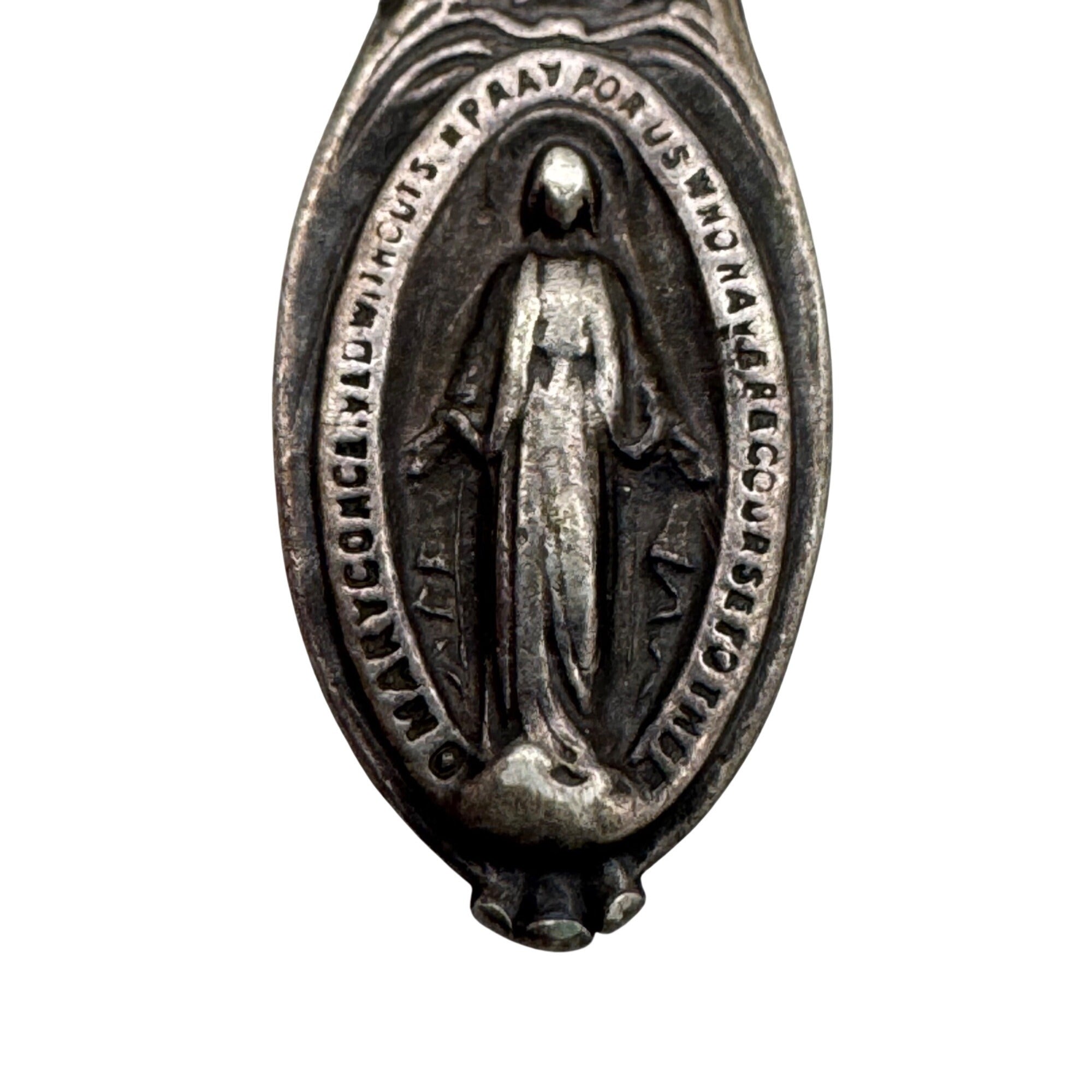 Miraculous Mary Medal Pendant Vintage Sterling Silver Religious Catholic Charm