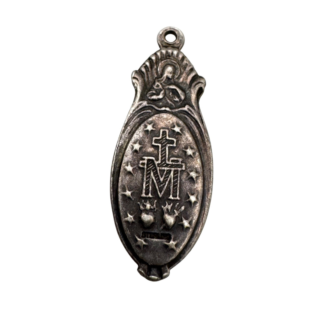 Miraculous Mary Medal Pendant Vintage Sterling Silver Religious Catholic Charm