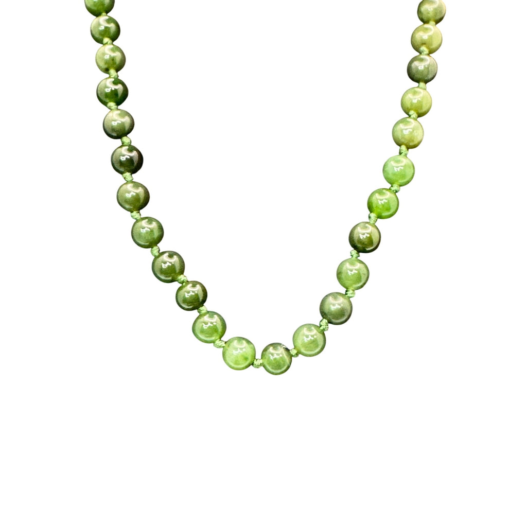 Green Jade Bead Necklace Gold-Toned Clasp 34" Polished beads 37.3g Vintage