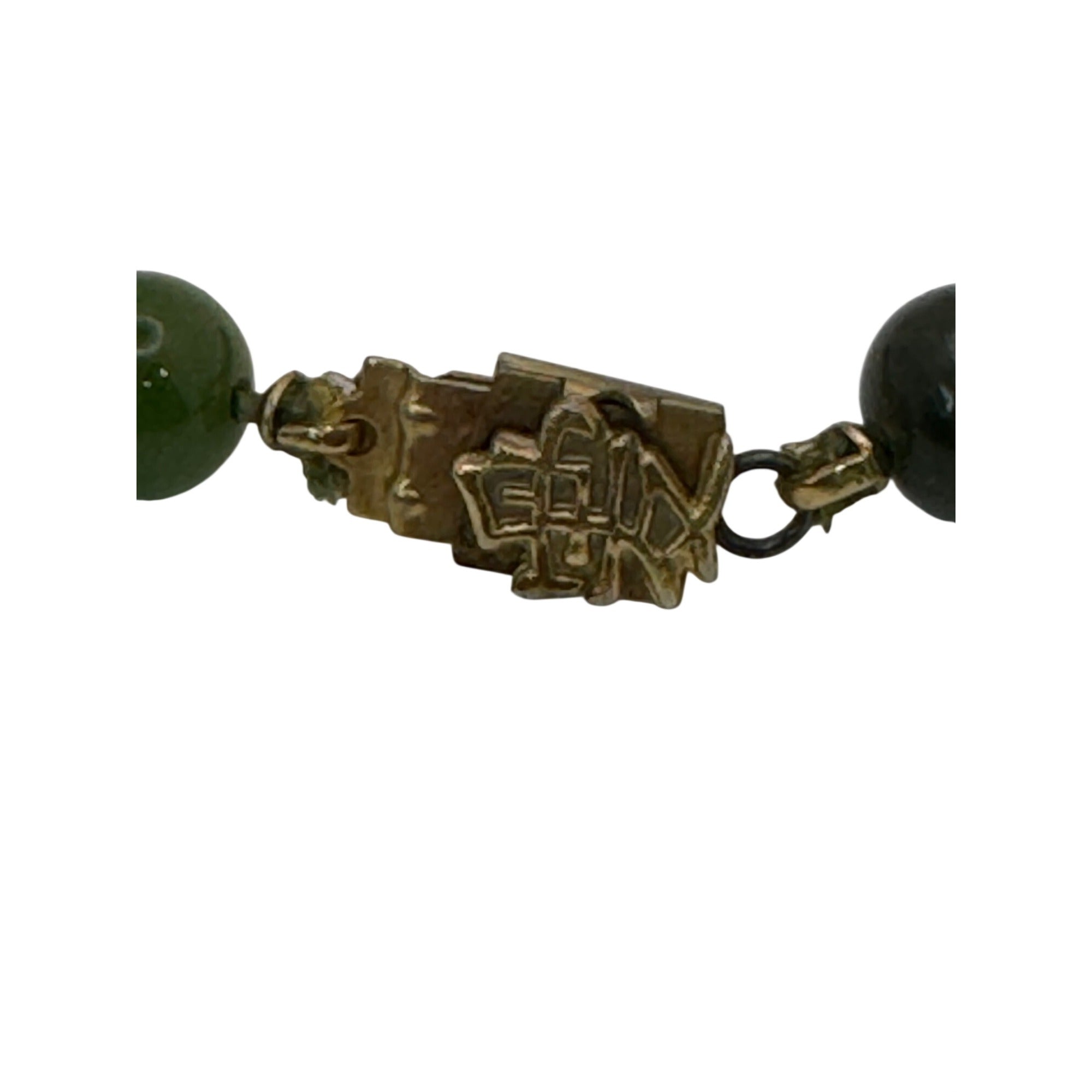 Green Jade Bead Necklace Gold-Toned Clasp 34" Polished beads 37.3g Vintage