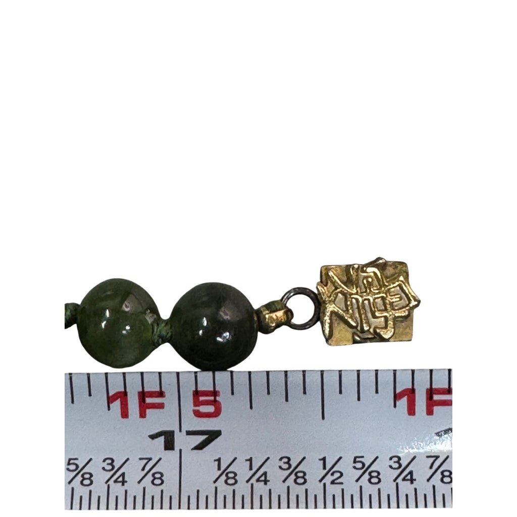 Green Jade Bead Necklace Gold-Toned Clasp 34" Polished beads 37.3g Vintage