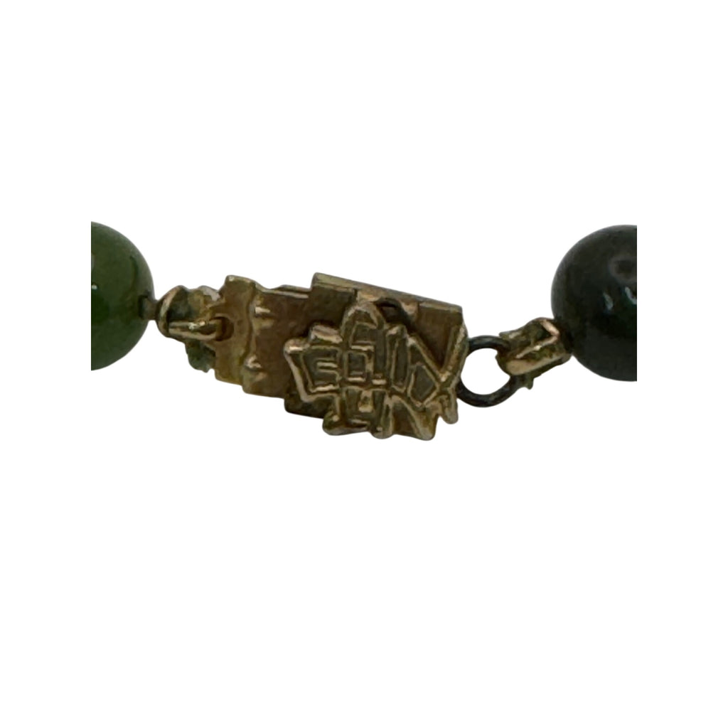 Green Jade Bead Necklace Gold-Toned Clasp 34" Polished beads 37.3g Vintage