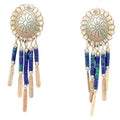 Vintage Concho Sterling Silver Beaded Dangle Earrings Azurite Blue & Green 2"