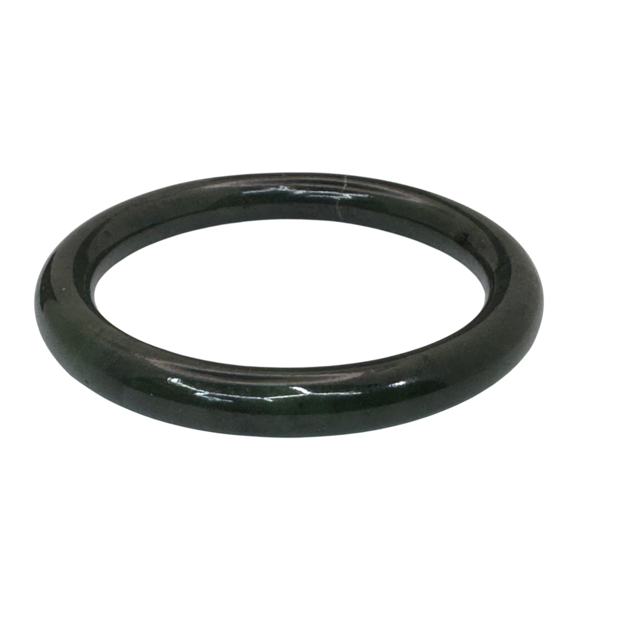 Vintage Natural Jade Dark Green Polished Stone Bangle Bracelet Size 7 1/4" 40g