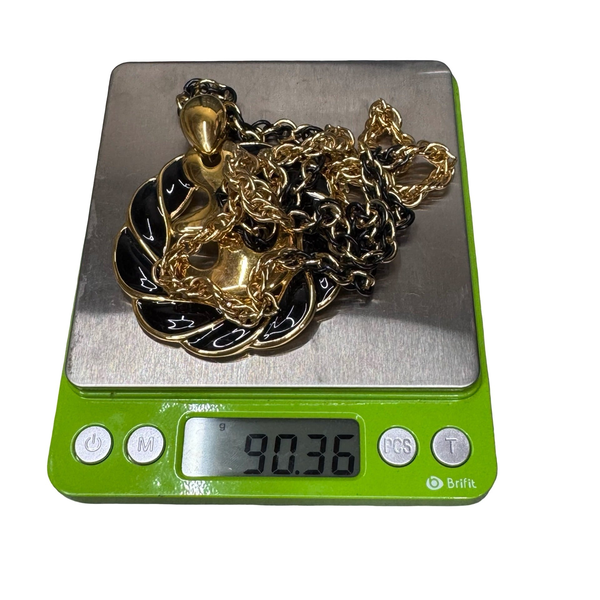 Vintage Anchor Pendant Necklace Gold Tone Black Enamel Nautical Monet 30" Chain
