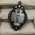 Miraculous Medal Pendant Marcasite Vtg Sterling Silver Religious Virgin Mary 1"