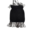 Vintage Black Crochet Drawstring Pouch Seed Bead Beaded Fringe 3x4 Coin Pouch