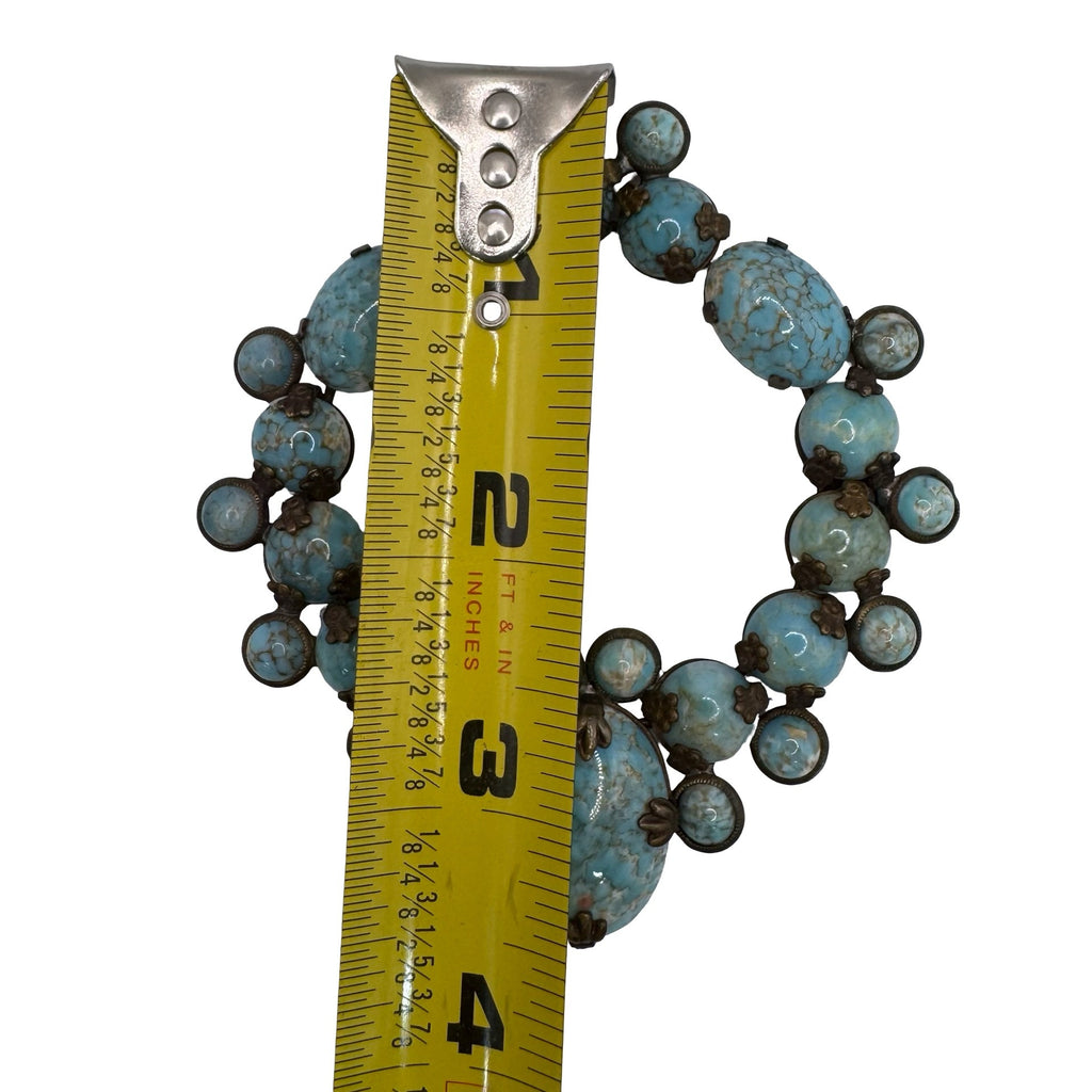 Vintage Large Czech Glass Turquoise Blue 3.5" Pendant Scarf Clip Brooch READ