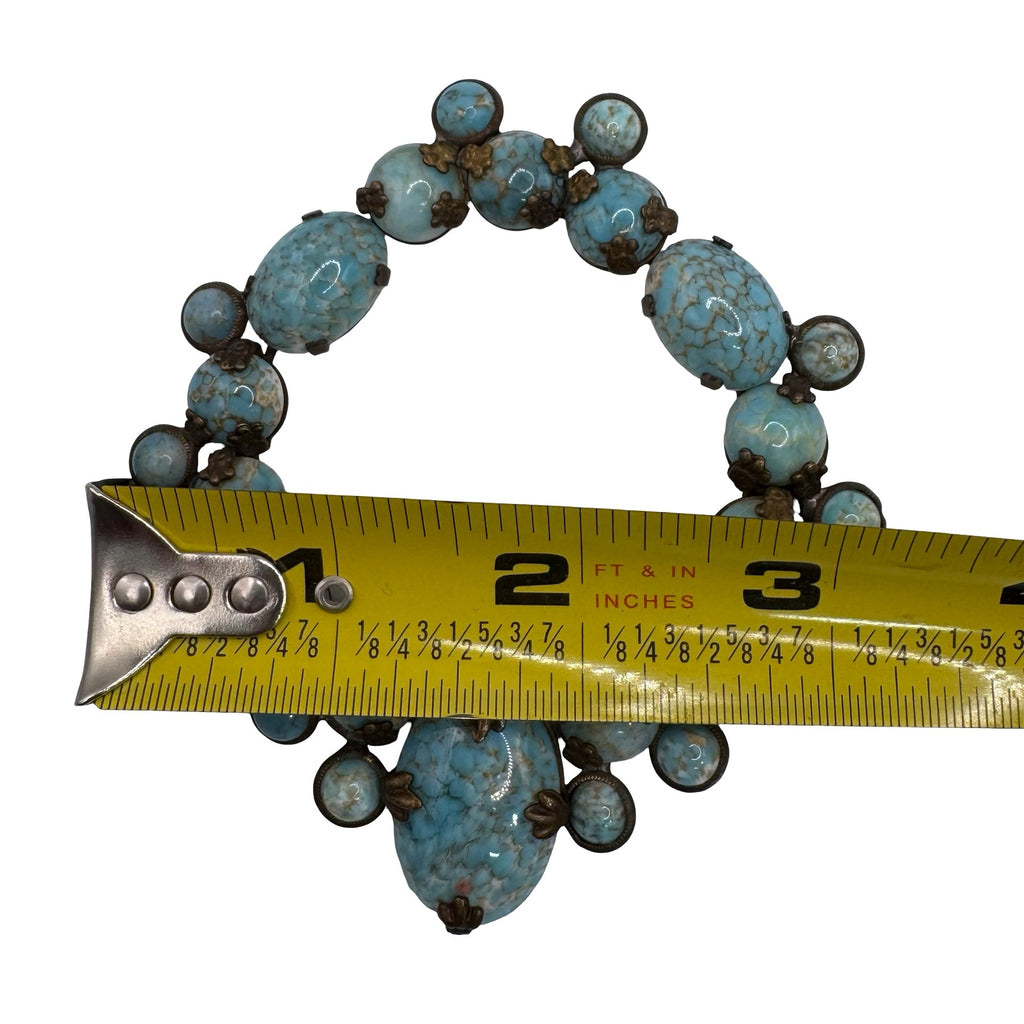 Vintage Large Czech Glass Turquoise Blue 3.5" Pendant Scarf Clip Brooch READ