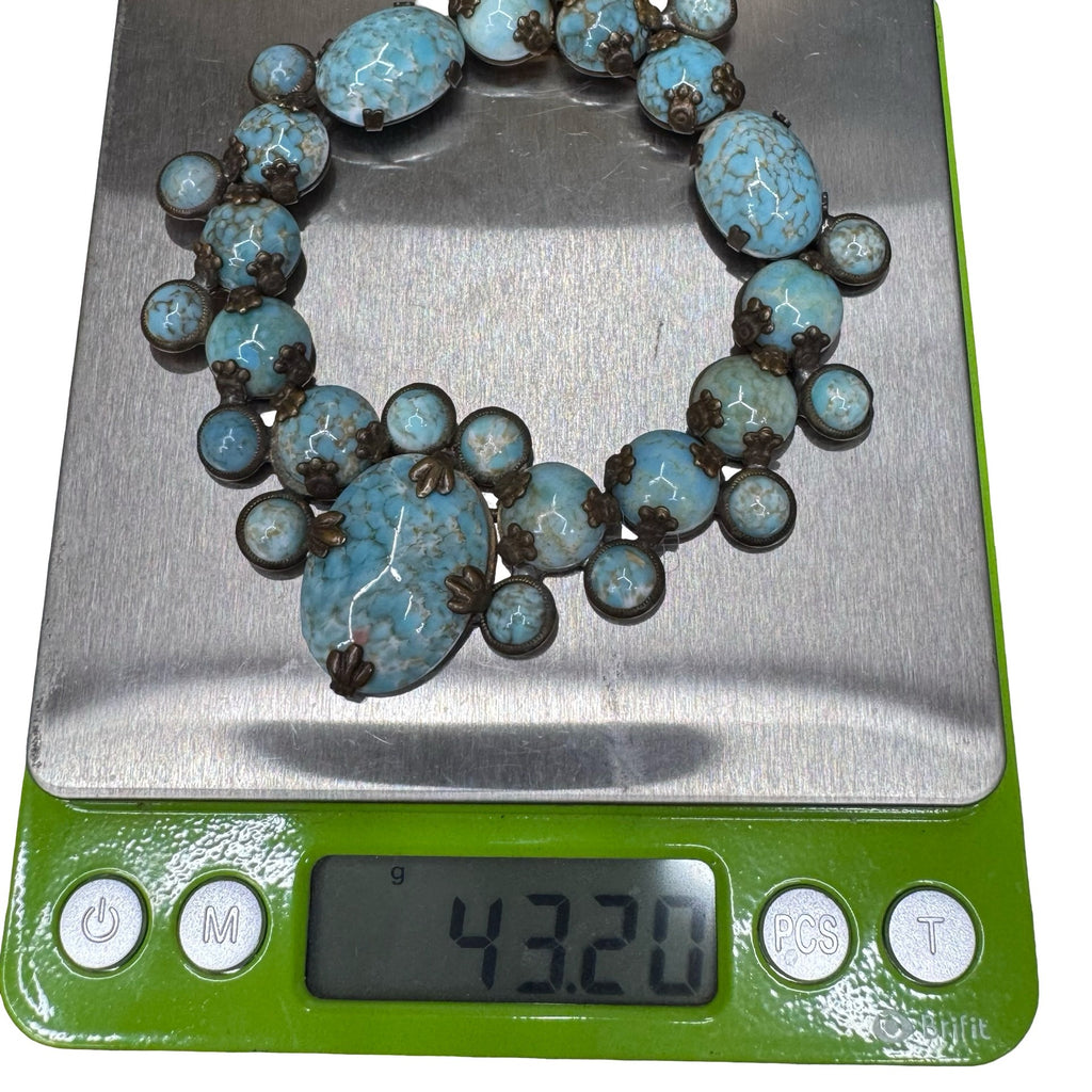 Vintage Large Czech Glass Turquoise Blue 3.5" Pendant Scarf Clip Brooch READ