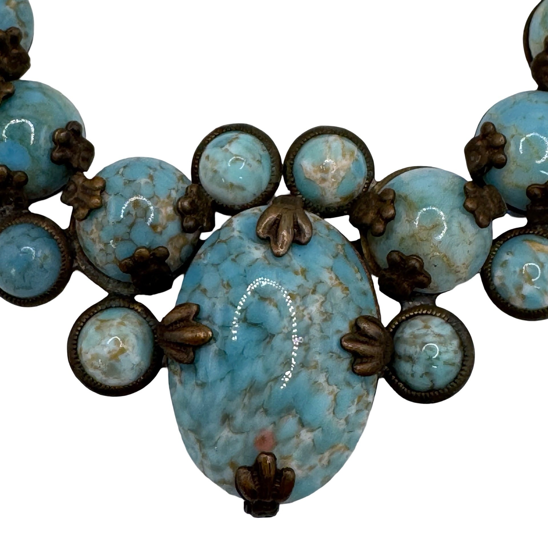 Vintage Large Czech Glass Turquoise Blue 3.5" Pendant Scarf Clip Brooch READ
