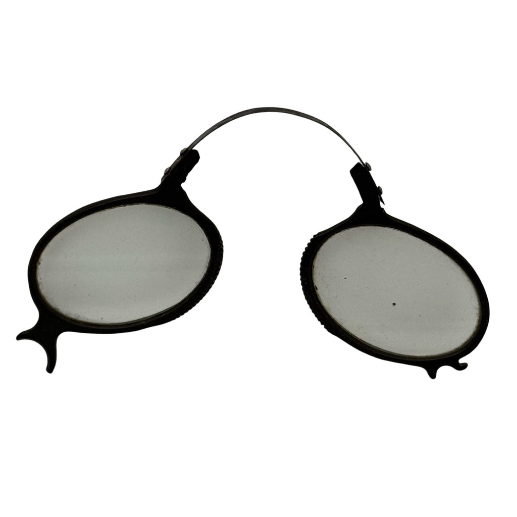 Antique Oval Wire Rim Pince Nez Glasses Black Frame 19th Century Opera READ