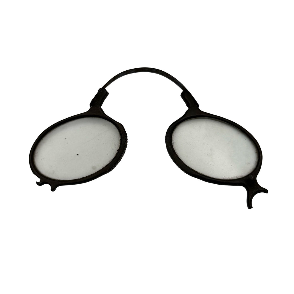 Antique Oval Wire Rim Pince Nez Glasses Black Frame 19th Century Opera READ