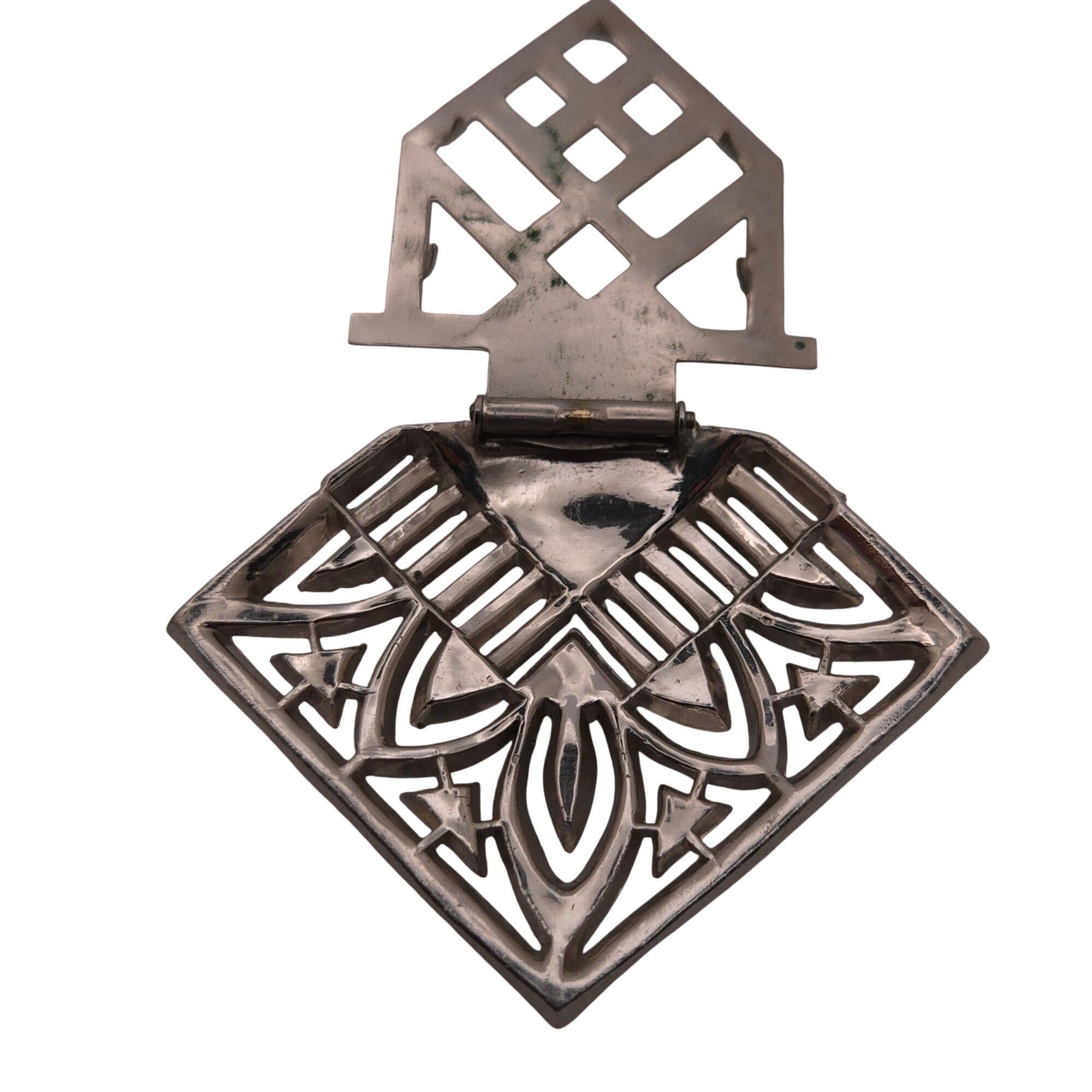 Art Deco Vtg Rhinestone Brooch Dress Clip Geometric Design Silver Tone Baguette