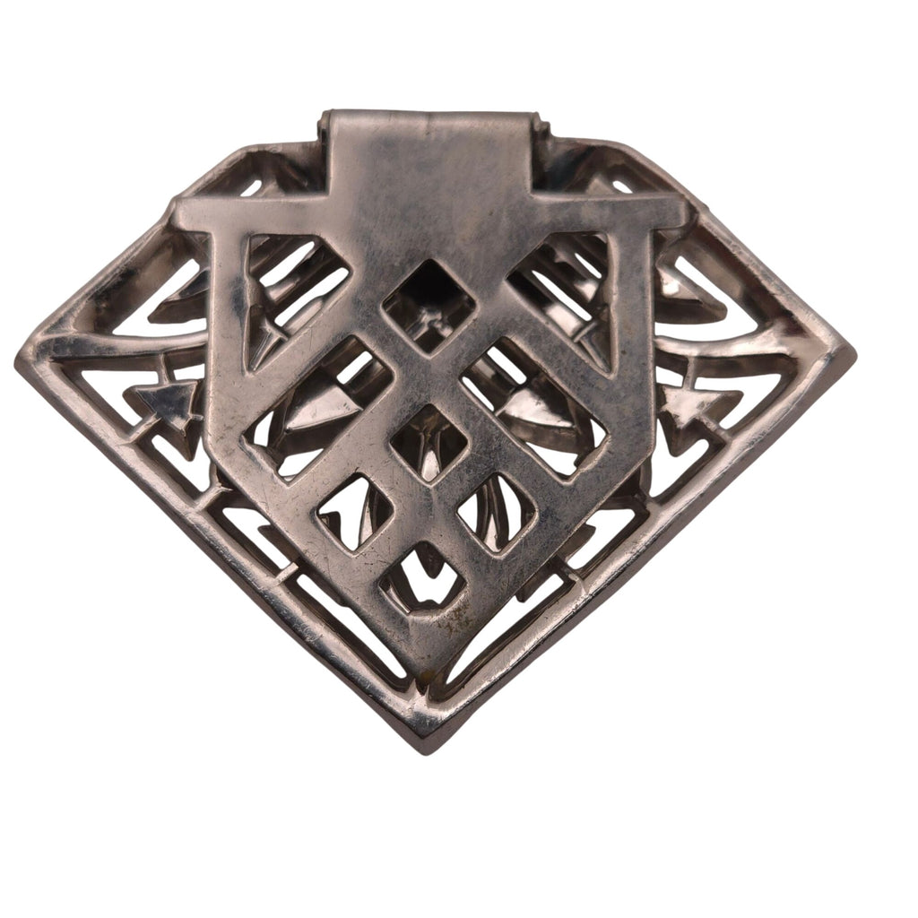 Art Deco Vtg Rhinestone Brooch Dress Clip Geometric Design Silver Tone Baguette