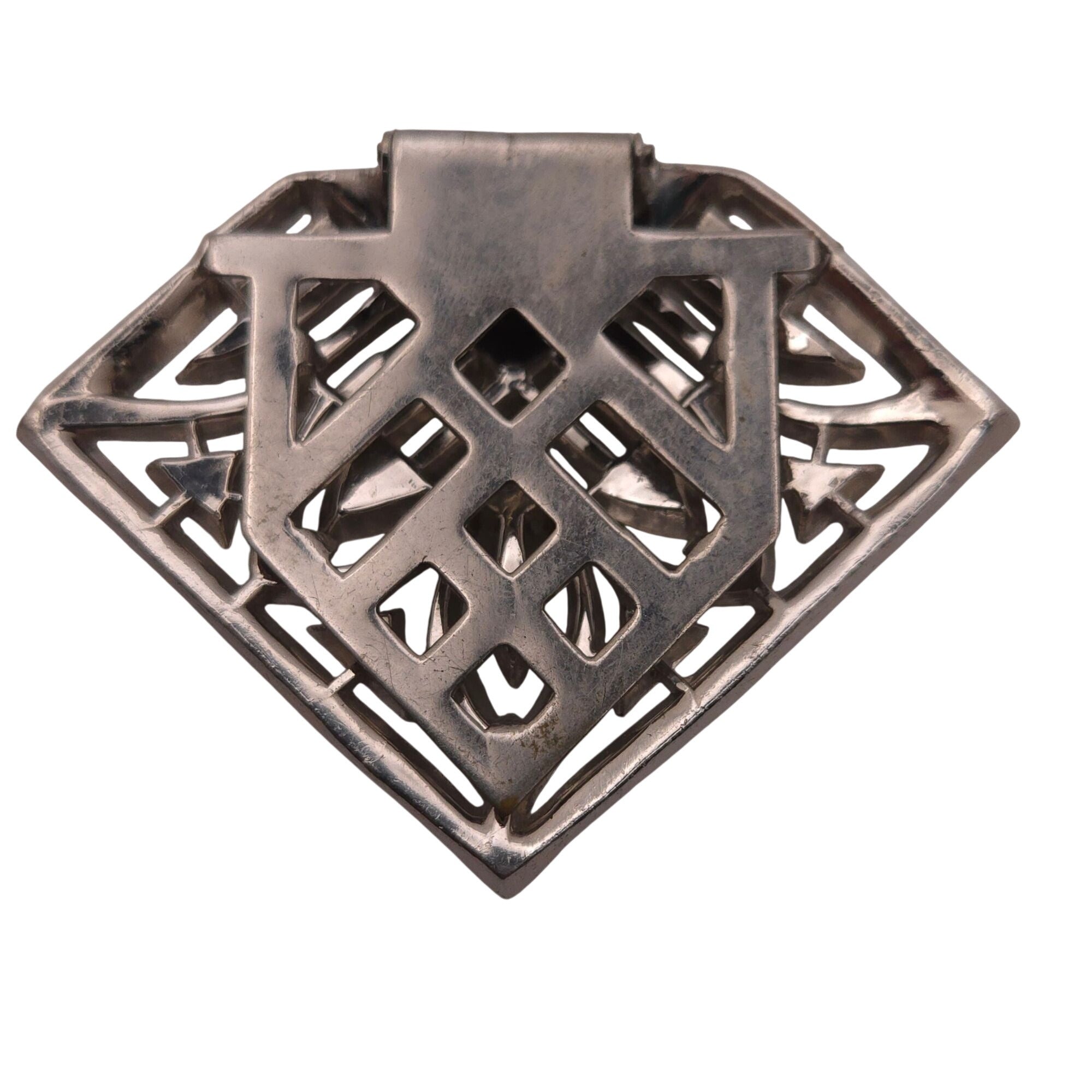 Art Deco Vtg Rhinestone Brooch Dress Clip Geometric Design Silver Tone Baguette