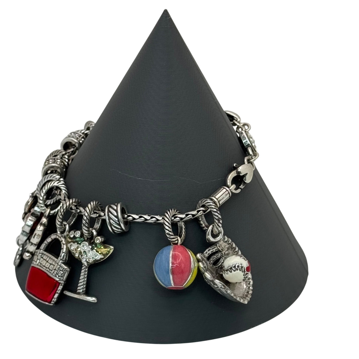 Brighton Silver Charm Bracelet Summer Beach Martini Colorful Enamel Charms 7"