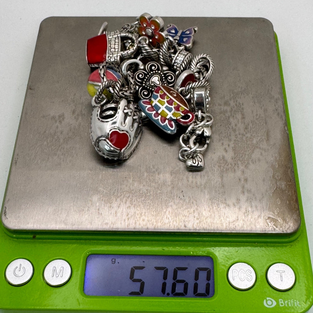 Brighton Silver Charm Bracelet Summer Beach Martini Colorful Enamel Charms 7"