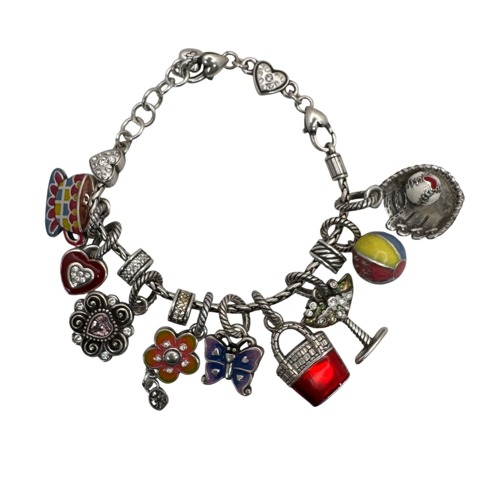 Brighton Silver Charm Bracelet Summer Beach Martini Colorful Enamel Charms 7"