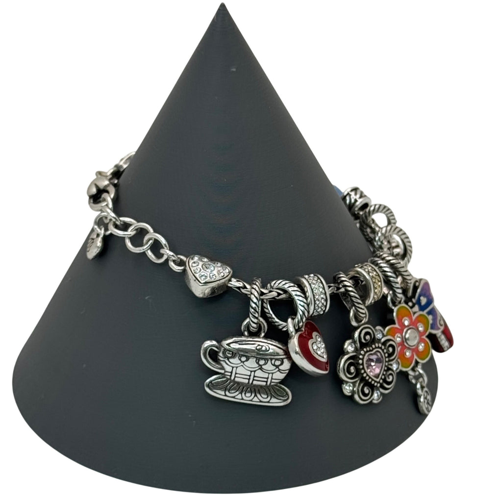 Brighton Silver Charm Bracelet Summer Beach Martini Colorful Enamel Charms 7"