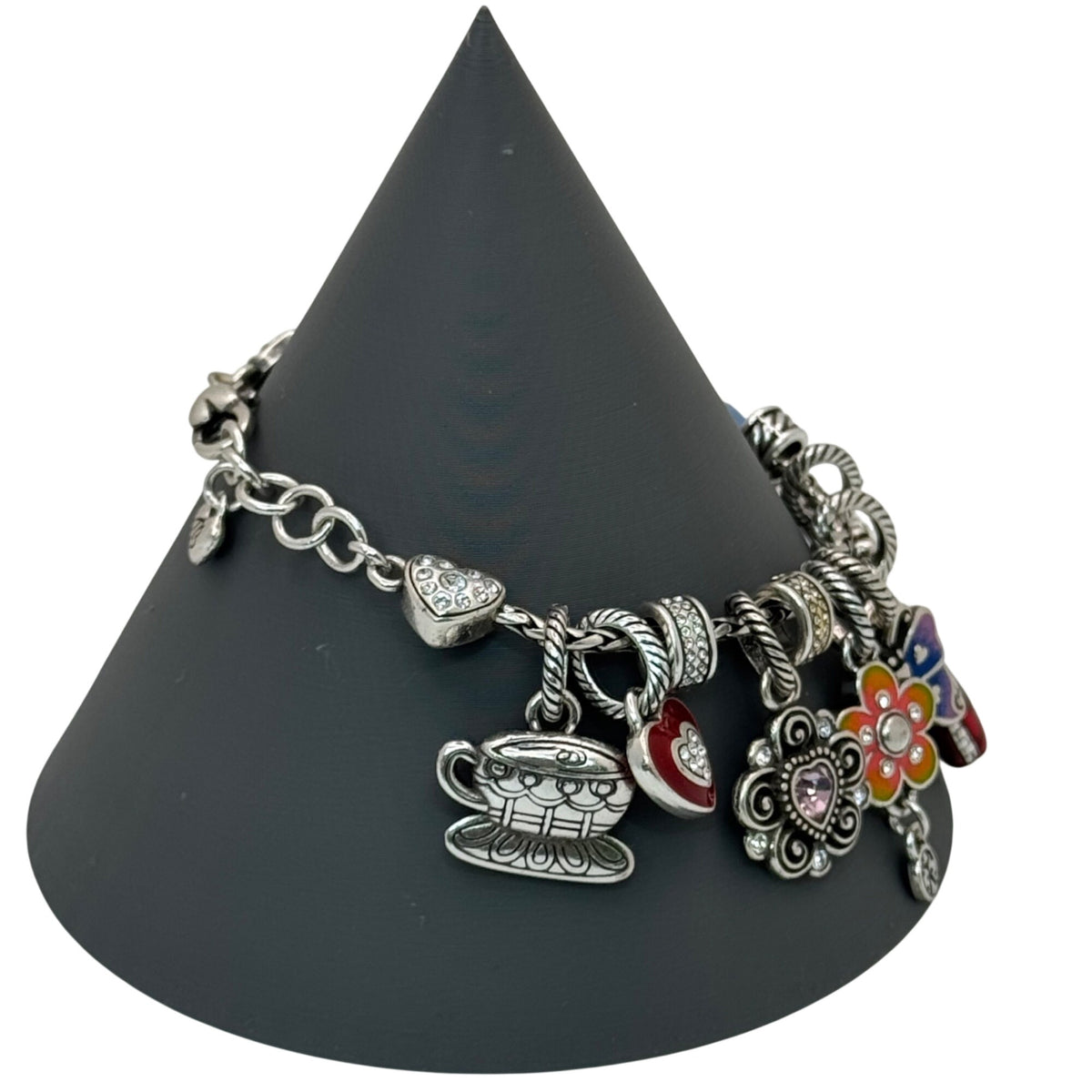 Brighton Silver Charm Bracelet Summer Beach Martini Colorful Enamel Charms 7"