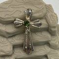 Sterling Silver Cross Pendant Emerald Green Gemstone Religious Charm 1" Vintage