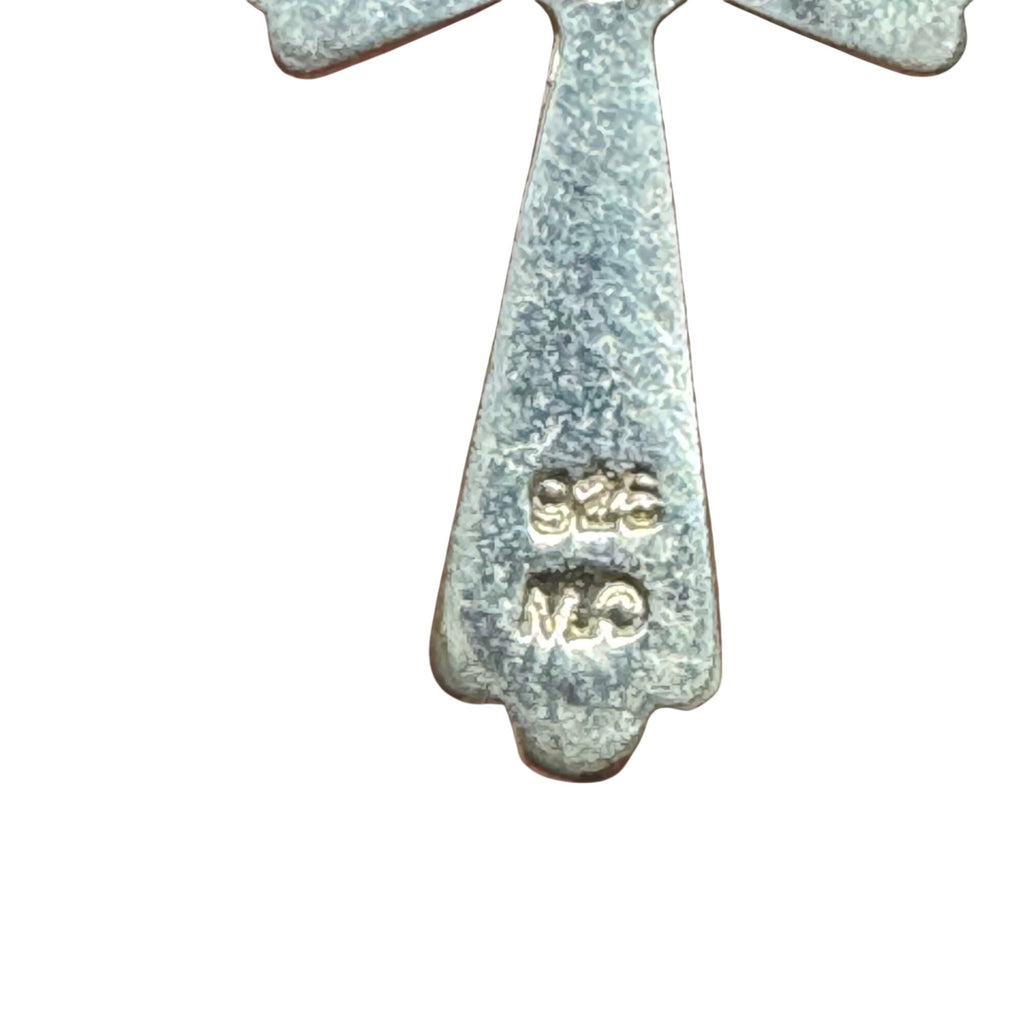 Sterling Silver Cross Pendant Emerald Green Gemstone Religious Charm 1" Vintage