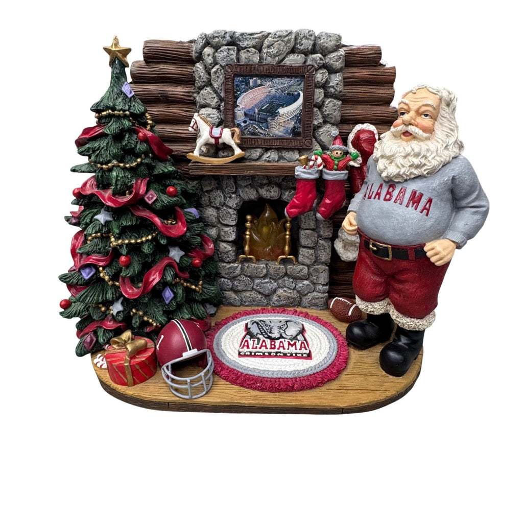 Alabama Fireside Santa Christmas Tree Fireplace 10" Sculpture Roll Crimson Tide