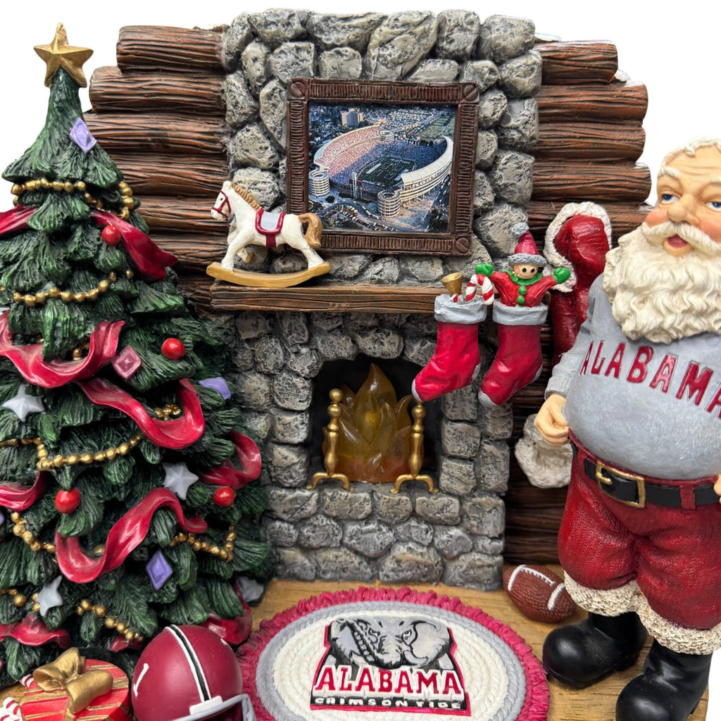 Alabama Fireside Santa Christmas Tree Fireplace 10" Sculpture Roll Crimson Tide