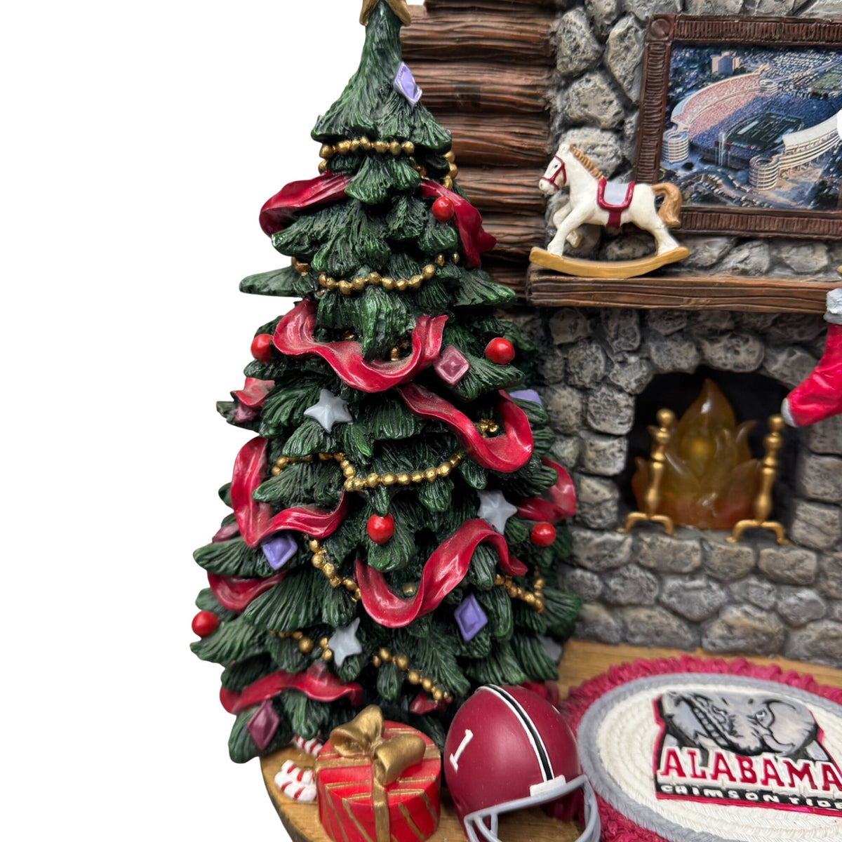 Alabama Fireside Santa Christmas Tree Fireplace 10" Sculpture Roll Crimson Tide