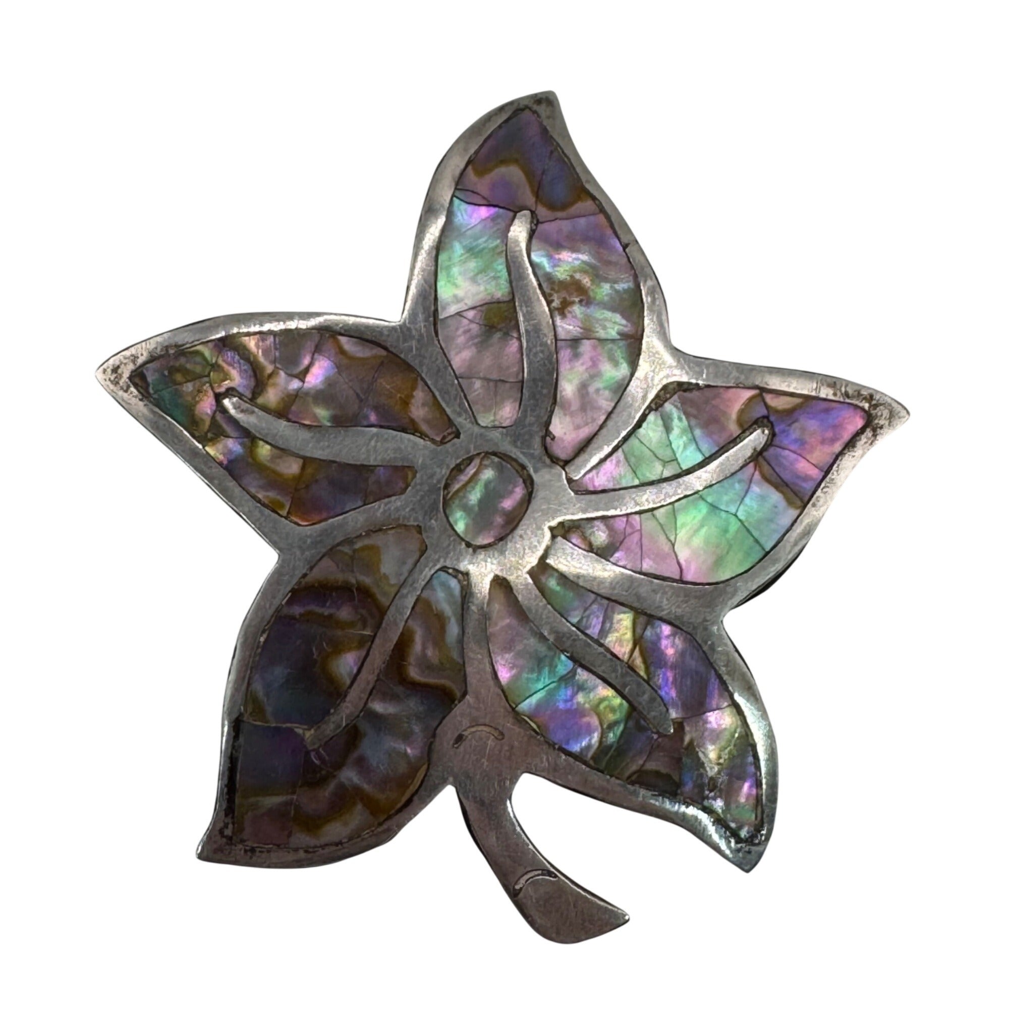 Vintage Taxco Sterling Silver & Abalone Leaf Brooch Pin 925 Floral 2" 7g Estate