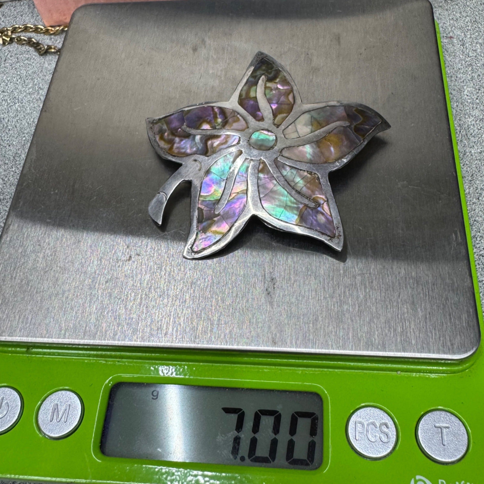 Vintage Taxco Sterling Silver & Abalone Leaf Brooch Pin 925 Floral 2" 7g Estate