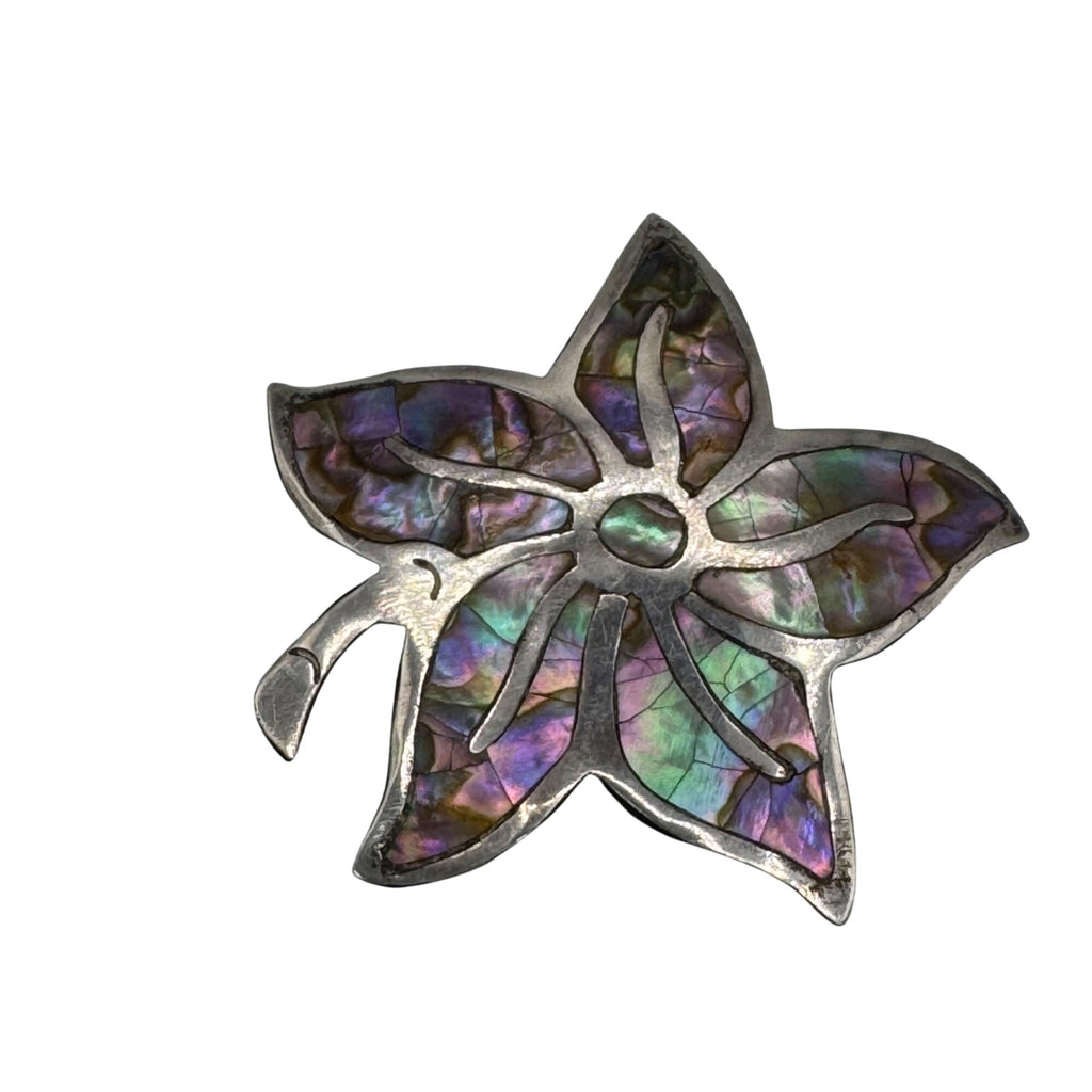 Vintage Taxco Sterling Silver & Abalone Leaf Brooch Pin 925 Floral 2" 7g Estate