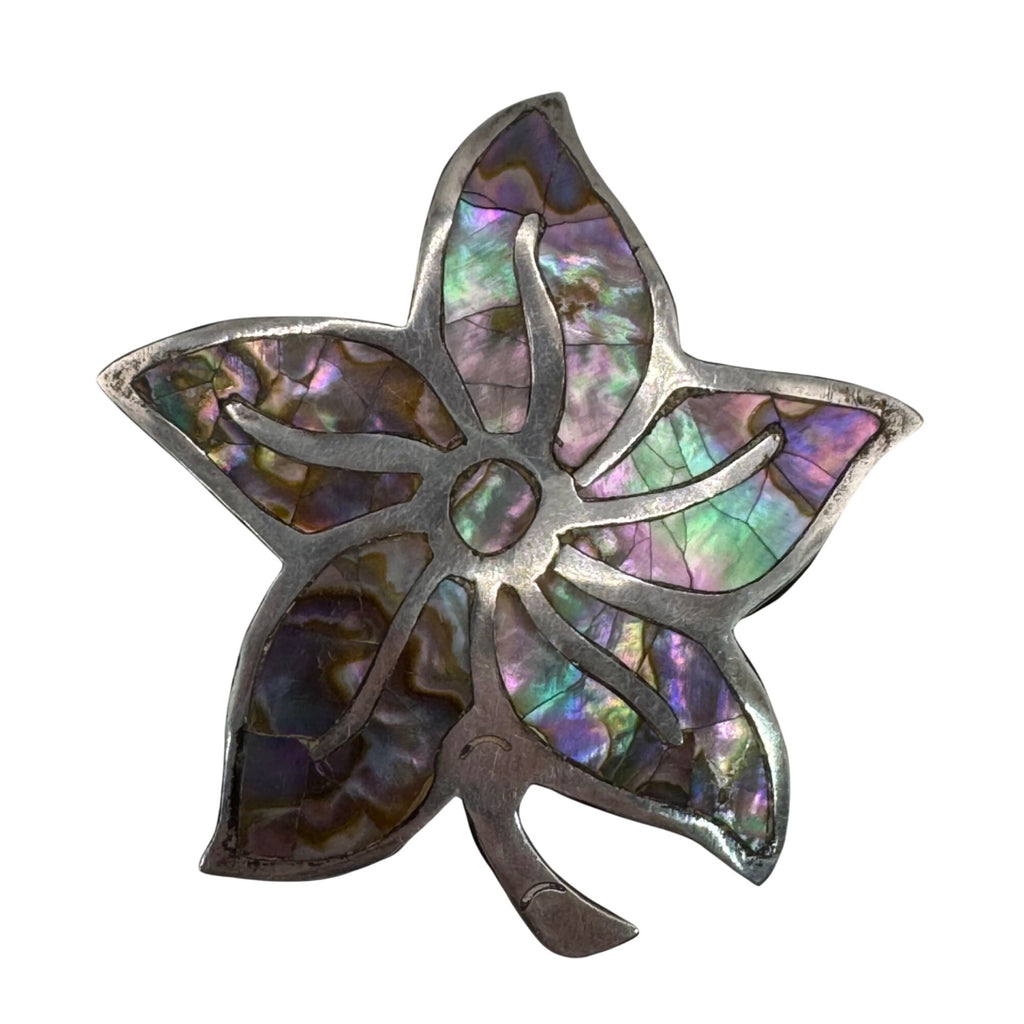 Vintage Taxco Sterling Silver & Abalone Leaf Brooch Pin 925 Floral 2" 7g Estate