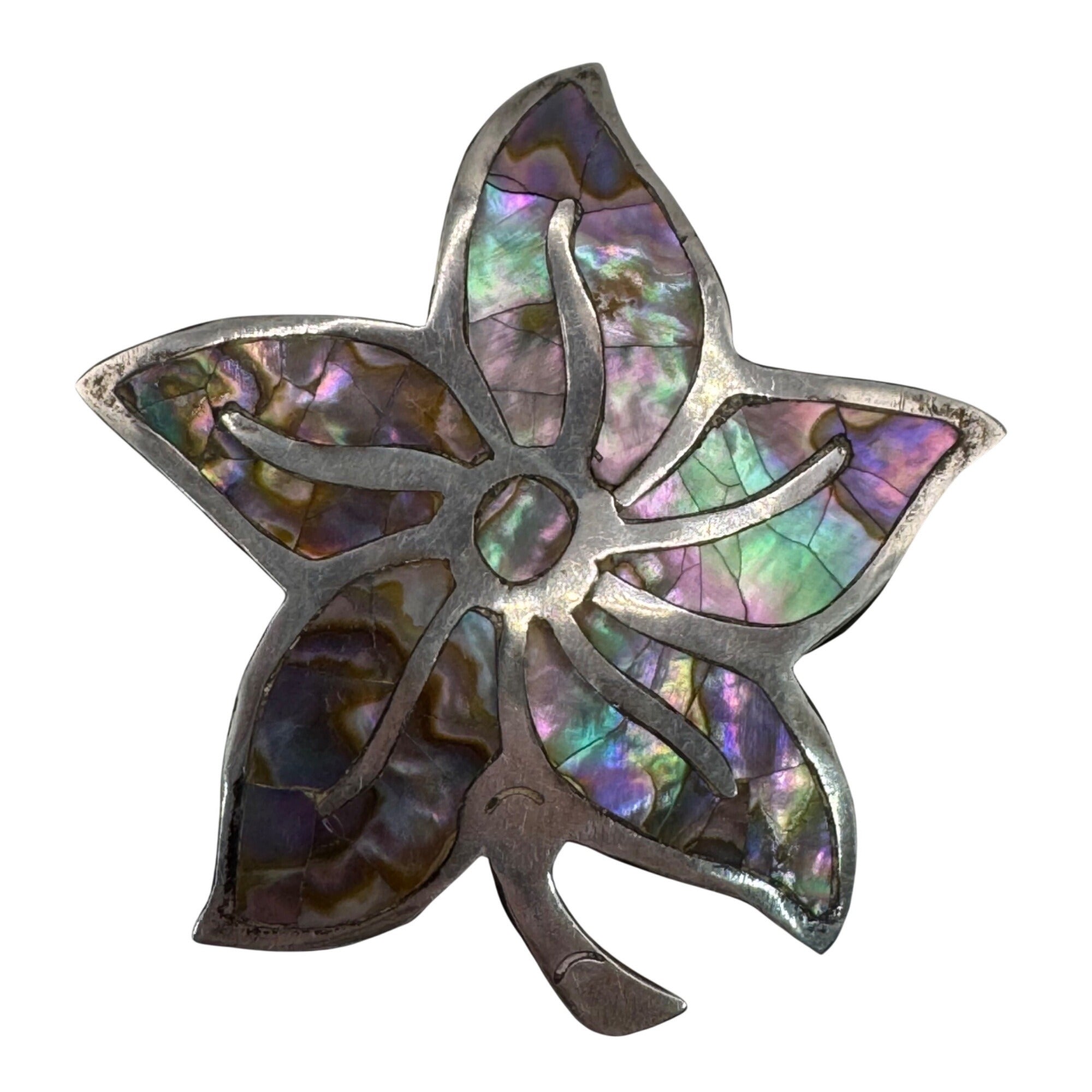 Vintage Taxco Sterling Silver & Abalone Leaf Brooch Pin 925 Floral 2" 7g Estate