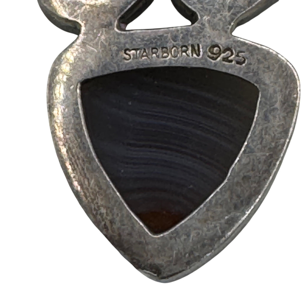 Starborn Signed Banded Agate Sterling Silver Pendant Multi-Stone Garnet & Druzy
