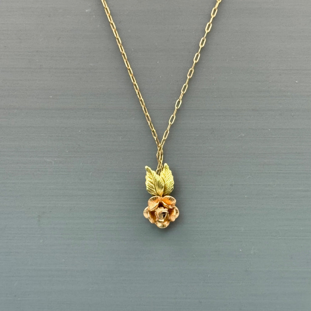 Krementz 12K Gold Filled Rose & Leaf Pendant Necklace 18" Original Box Vintage