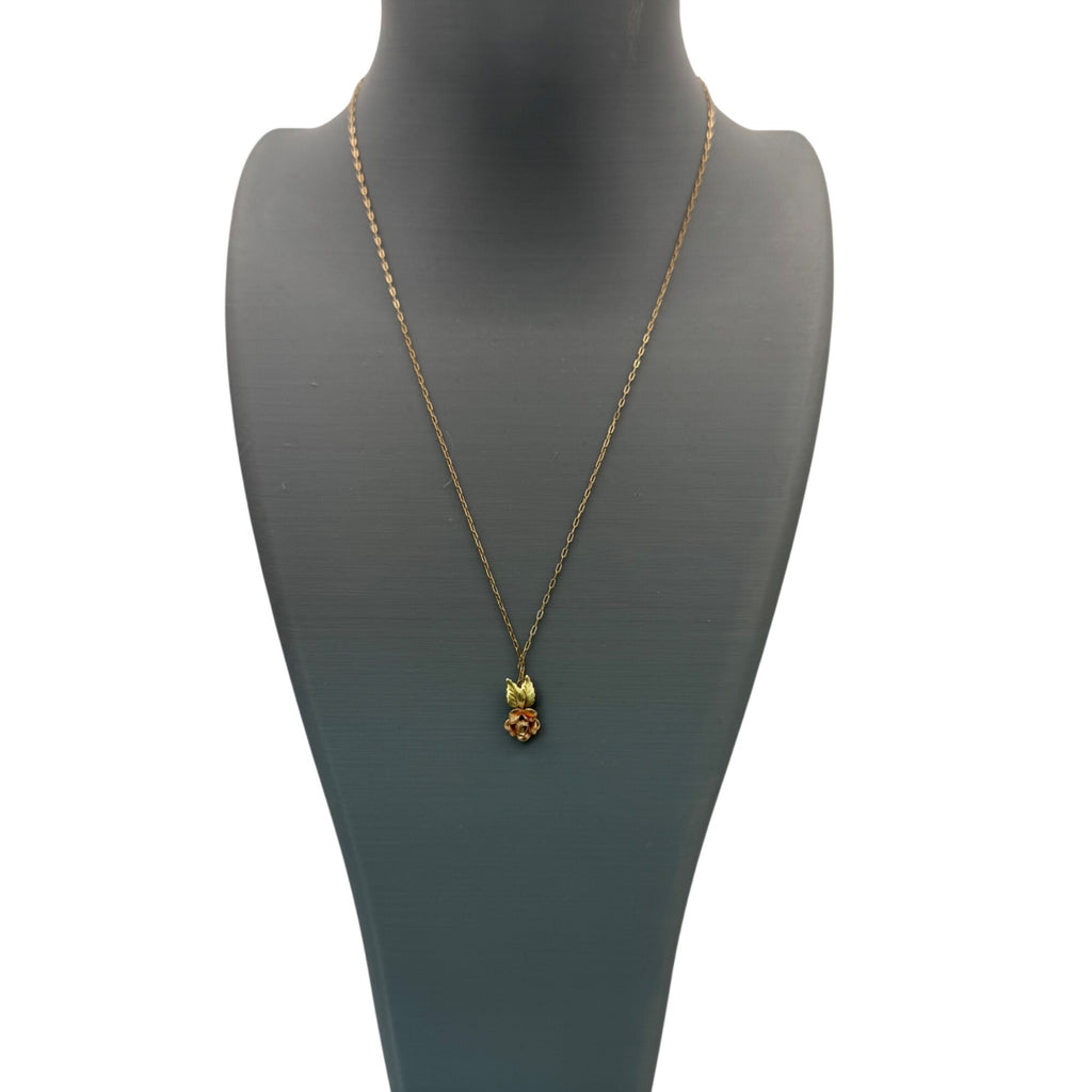 Krementz 12K Gold Filled Rose & Leaf Pendant Necklace 18" Original Box Vintage