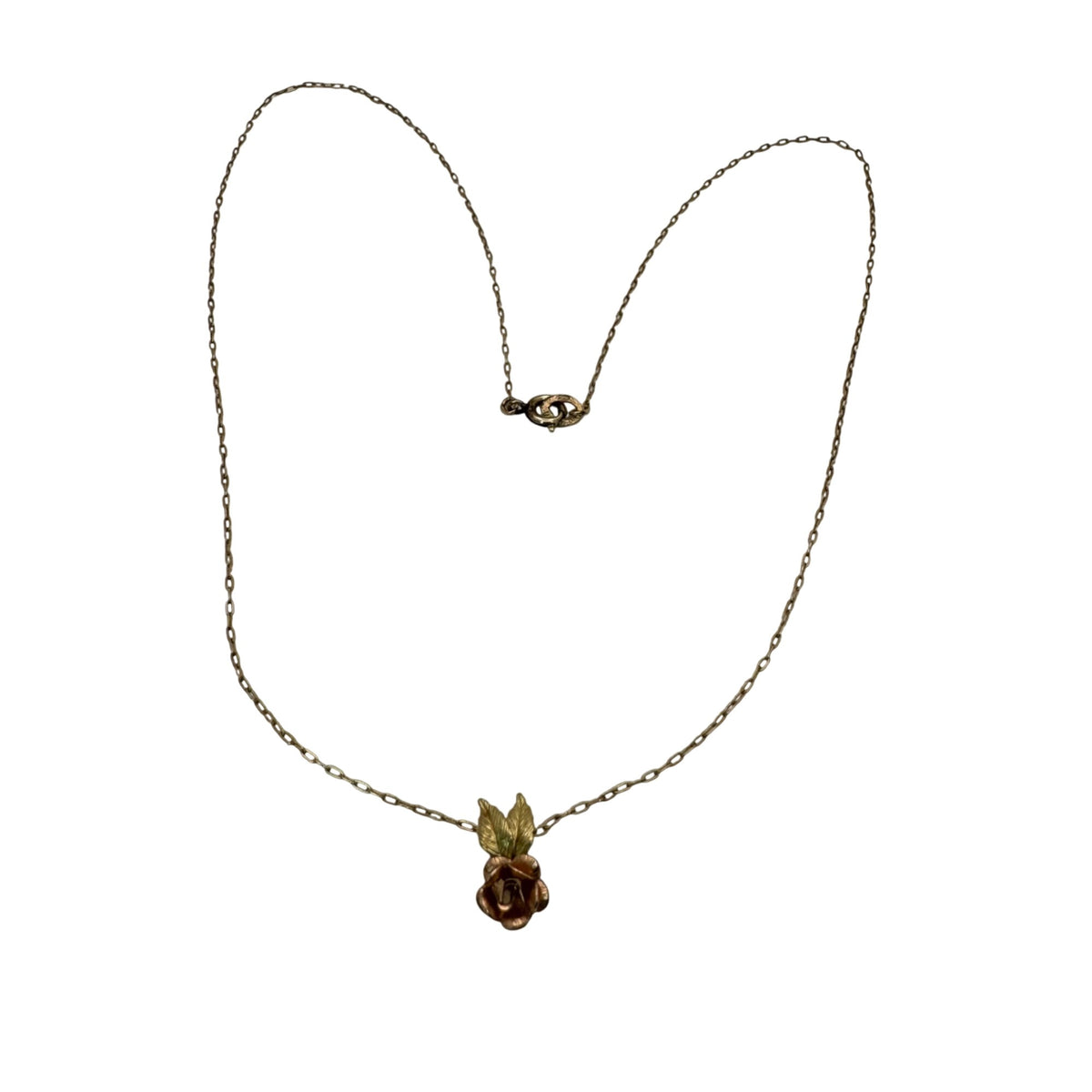 Krementz 12K Gold Filled Rose & Leaf Pendant Necklace 18" Original Box Vintage