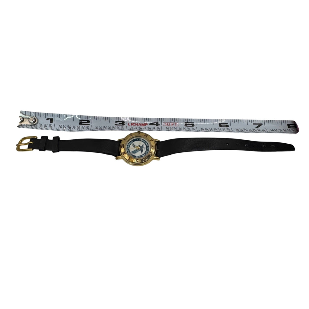 Embry-Riddle Aeronautical University Gold-Tone Watch Black Leather Band RARE