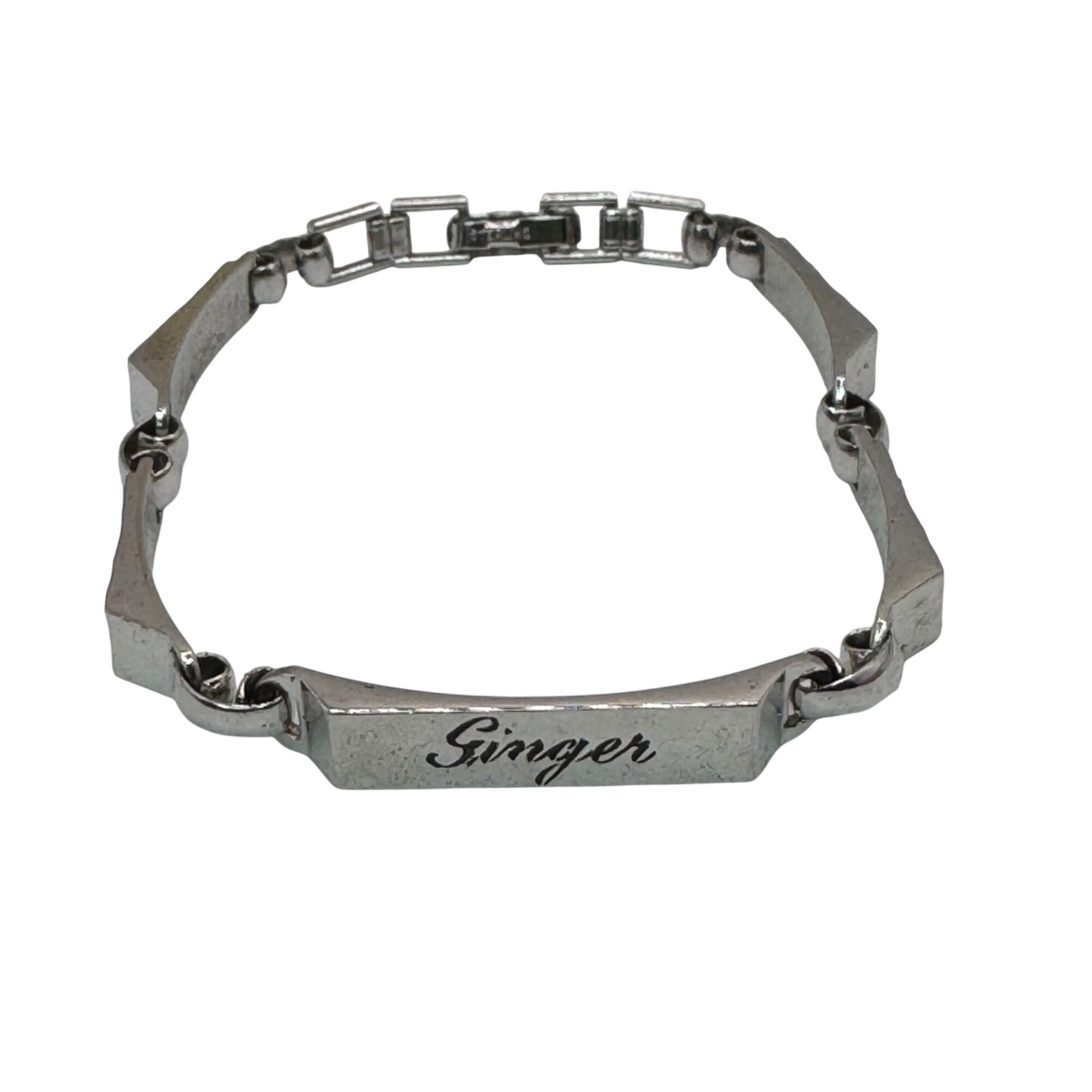 Vintage Sterling Silver Monogrammed Ginger Bracelet Engraved Name Plate 17.14g