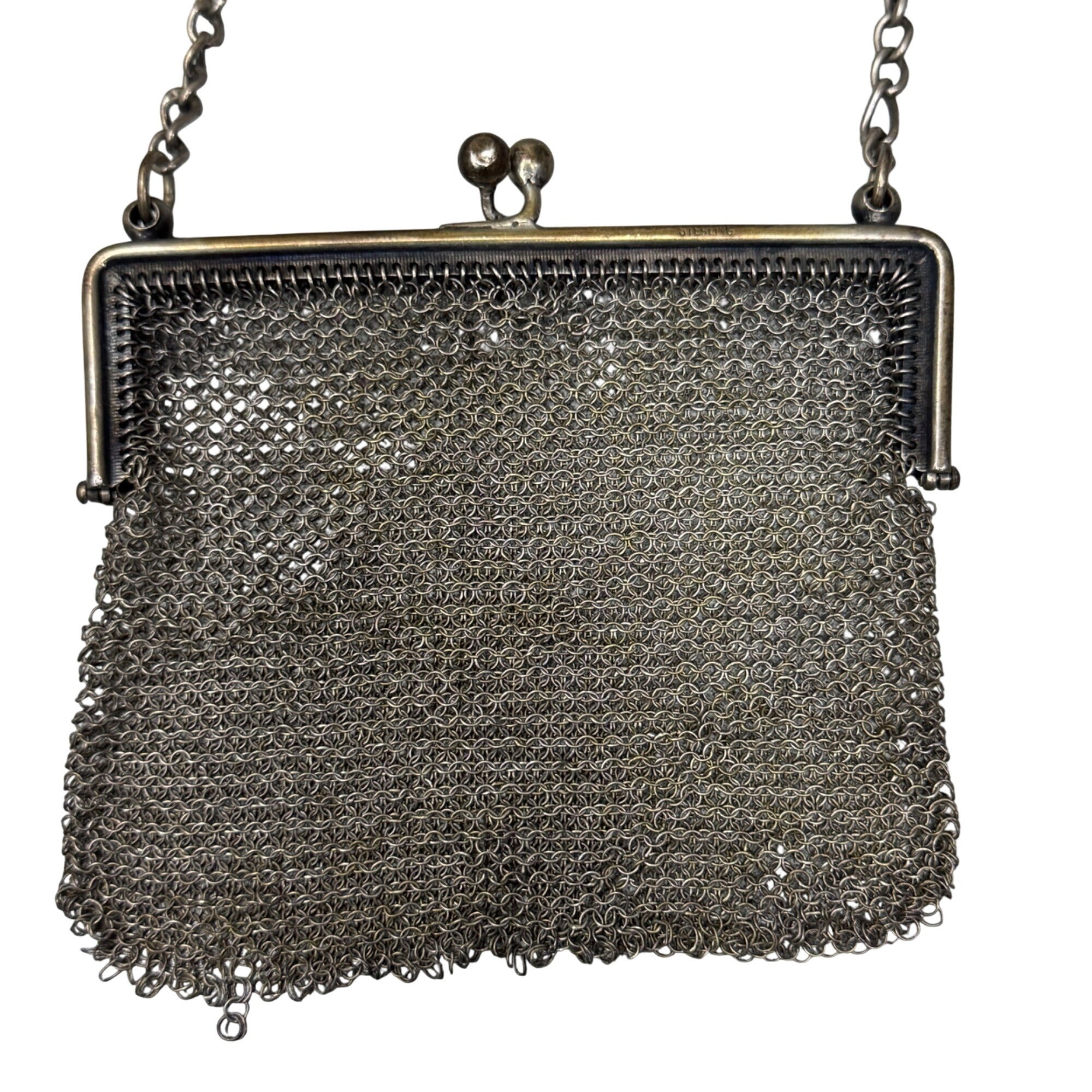 Vintage Metal Mesh Coin Purse Art Deco Chain Strap Kisslock Closure 4" READ