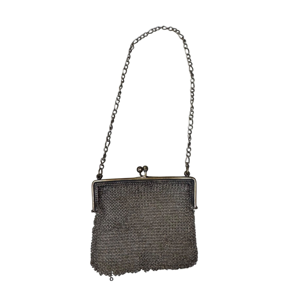 Vintage Metal Mesh Coin Purse Art Deco Chain Strap Kisslock Closure 4" READ