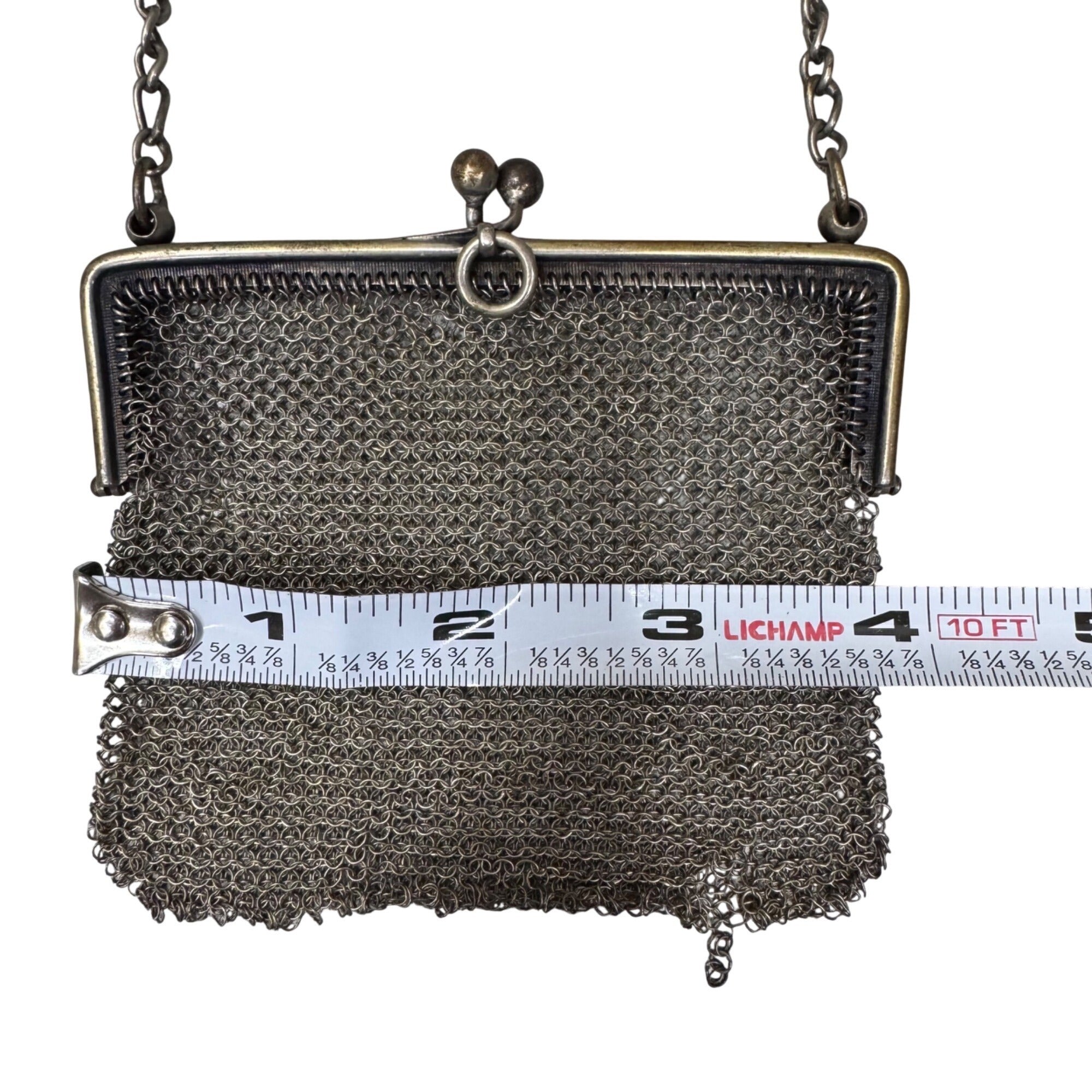 Vintage Metal Mesh Coin Purse Art Deco Chain Strap Kisslock Closure 4" READ