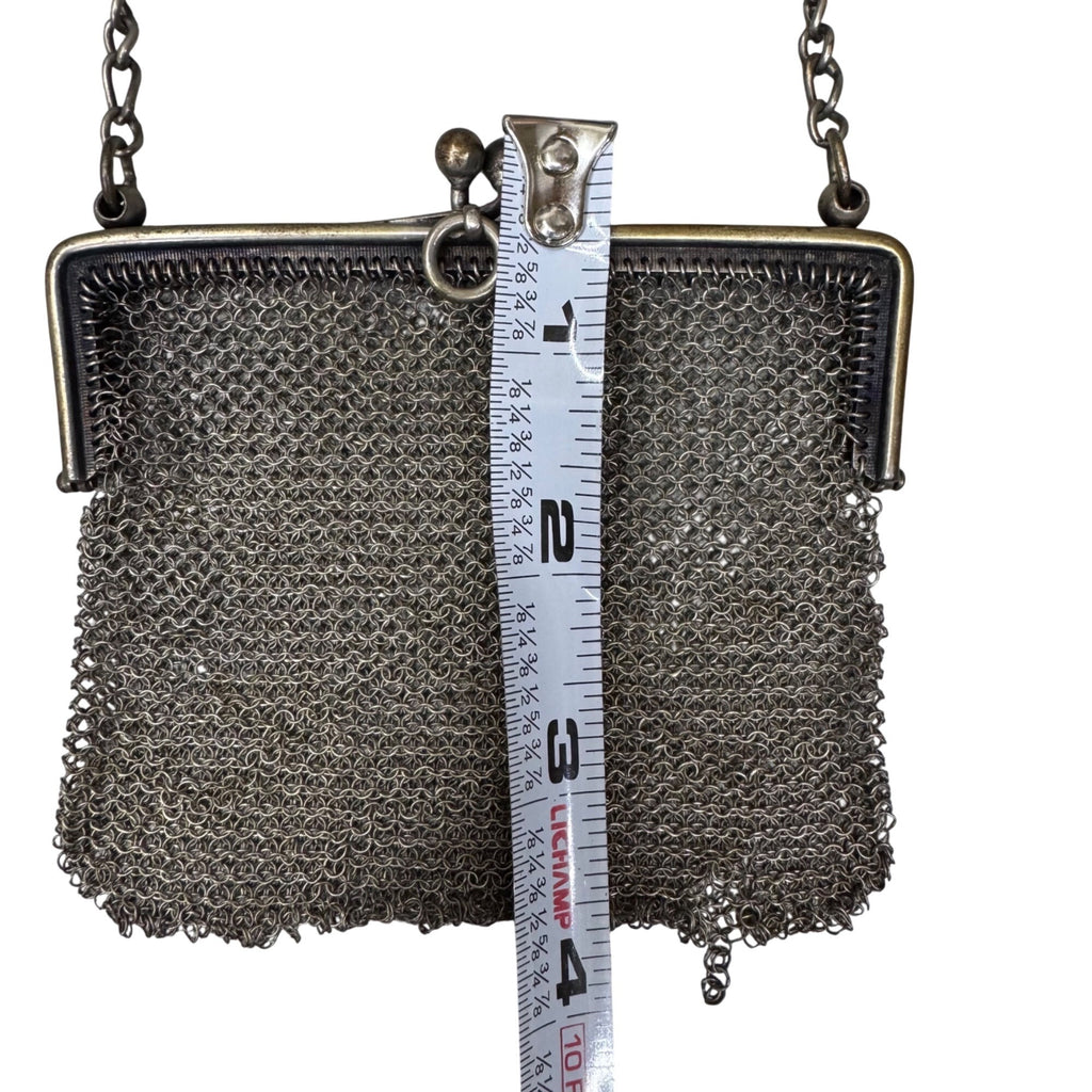 Vintage Metal Mesh Coin Purse Art Deco Chain Strap Kisslock Closure 4" READ