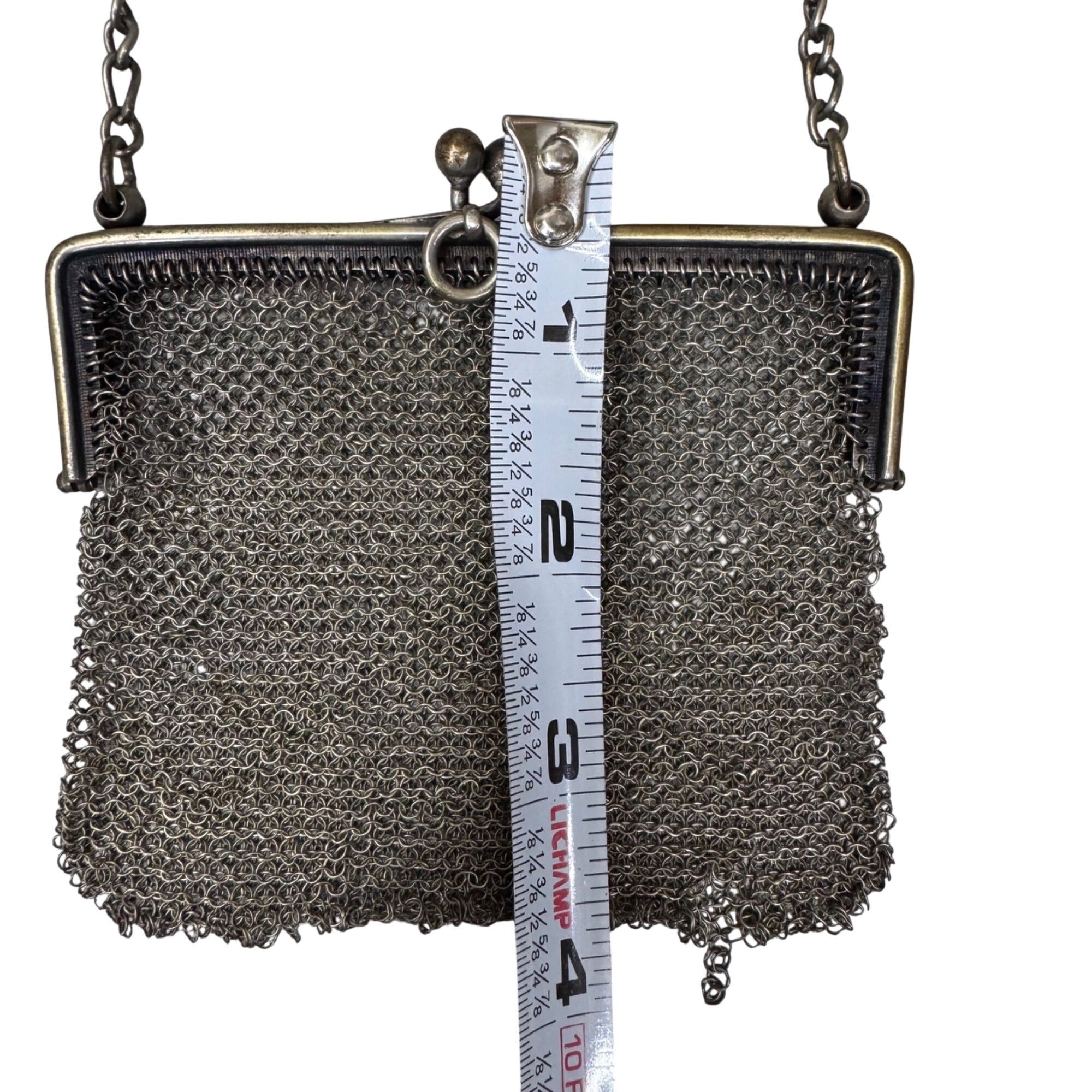 Vintage Metal Mesh Coin Purse Art Deco Chain Strap Kisslock Closure 4" READ